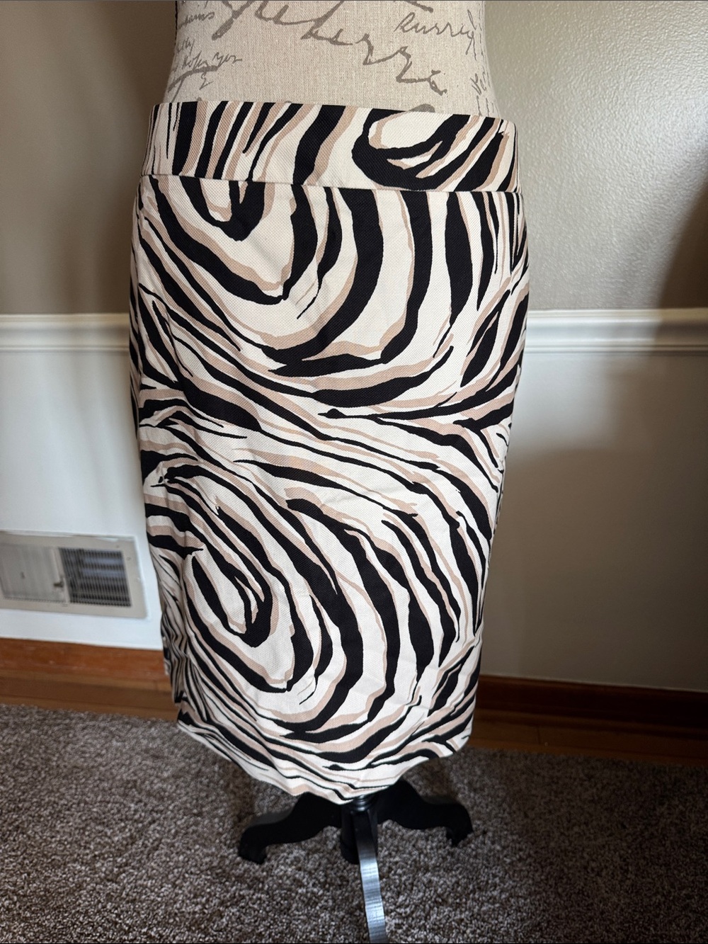 LOFT Ivory, Black and Tan Zebra-Print Pencil Skirt